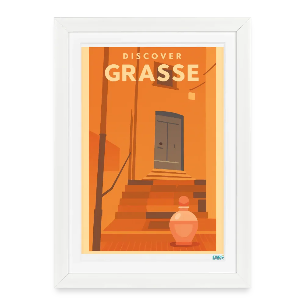 Affiche Discover Grasse (2000 et +) - Format 27 × 37 cm avec cadre - blanc