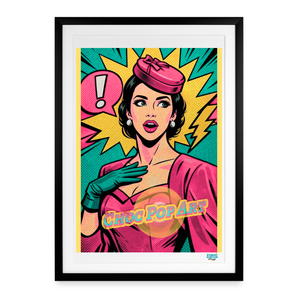 Affiche Choc Pop Art Années 60 - 49 × 69 cm avec cadre - Art Rétro Pop - noir