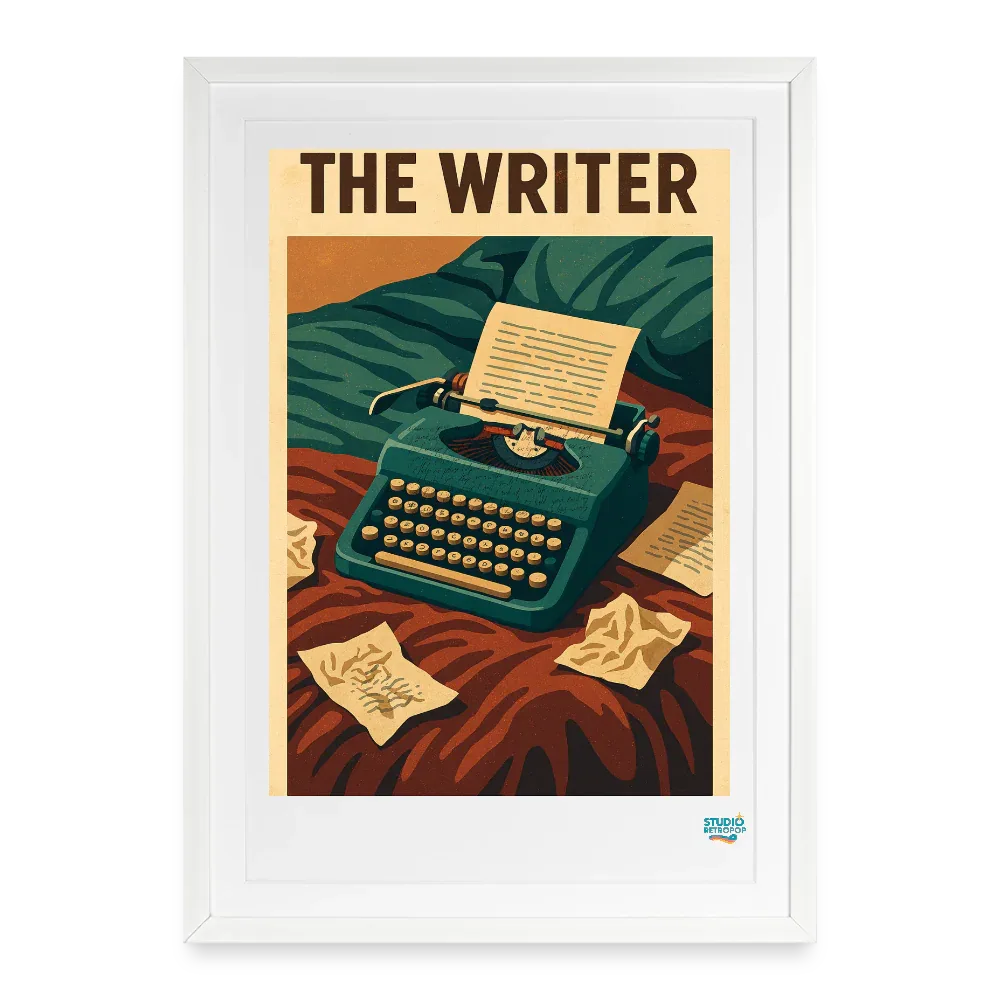 Affiche L'écrivain Années 80 - Format 49 x 69 cm avec cadre - Art Rétro Pop - StudioRetroPop