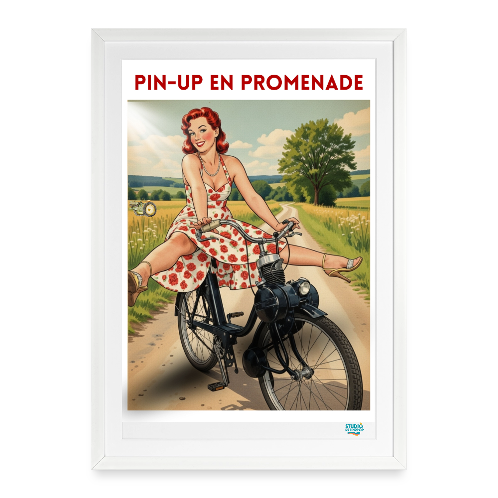 Affiche Pin-Up en promenade Année 60 49 × 69 cm avec cadre - blanc