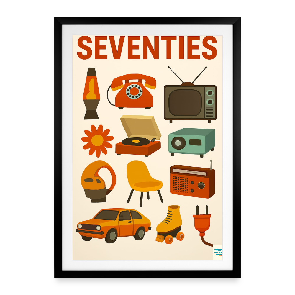 Studioretropop Affiche Seventies (70s) - Format 49 × 69 cm avec cadre - noir