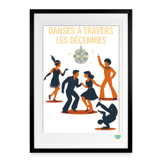 Affiche 70S Danses à Travers Les Décennies - Format 50 X 70CM encadrée Noir - noir