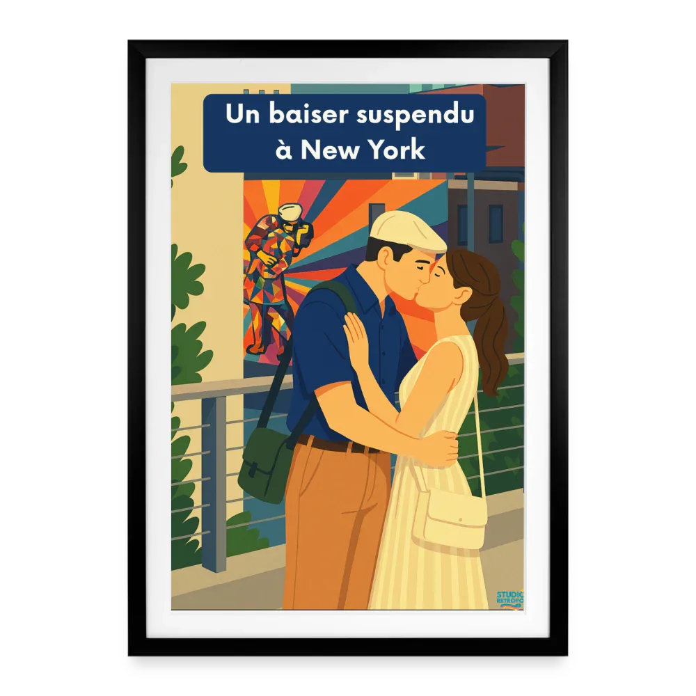 Affiche Un baiser suspendu à New York Années 60 - 49 × 69 cm avec cadre - Art Rétro Pop - StudioRetroPop