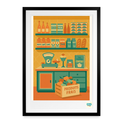 Studioretropop Affiche 60S Souvenirs sur étagères - Format 49 x 69 cm avec cadre