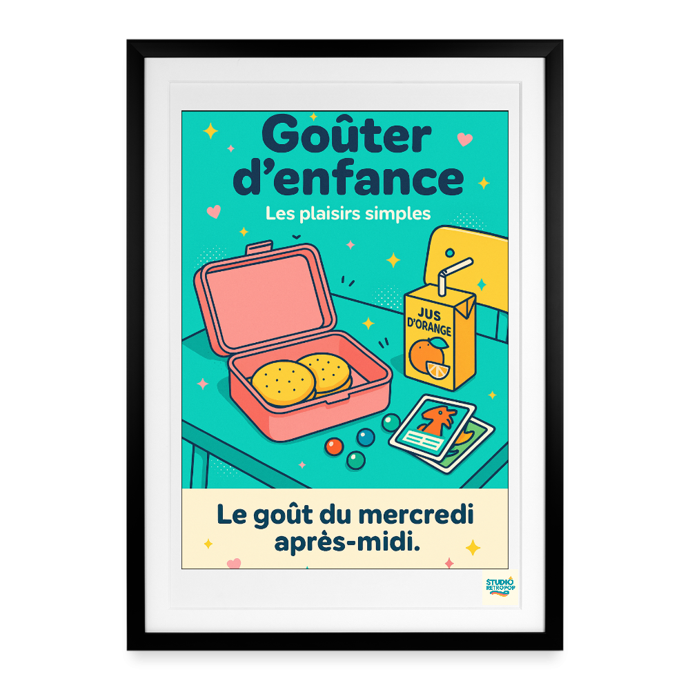 Affiche 80s - Goûter d'Enfance - Format 50 X 70 CM encadrée Noir