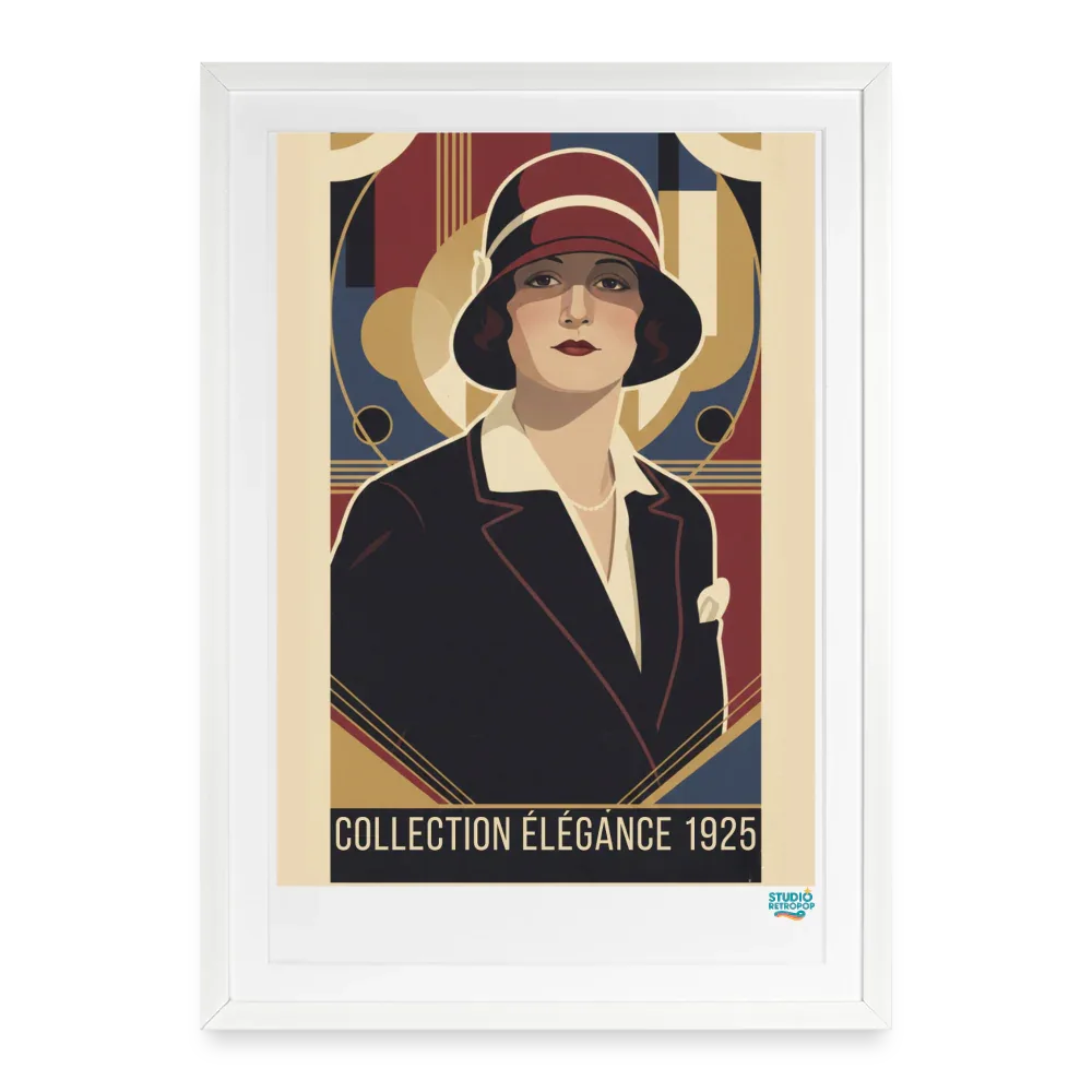 Affiche  collection élégance 1925 Années 20 49 x 69 cm avec cadre-Art Rétro Pop - blanc