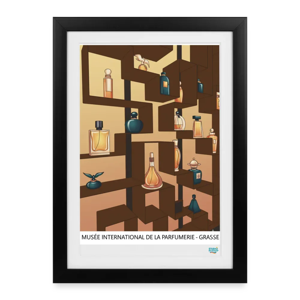 Affiche musée international de la parfumerie de Grasse Années 2000 - 27 x 37 cm avec cadre- Art Rétro Pop - StudioRetroPop