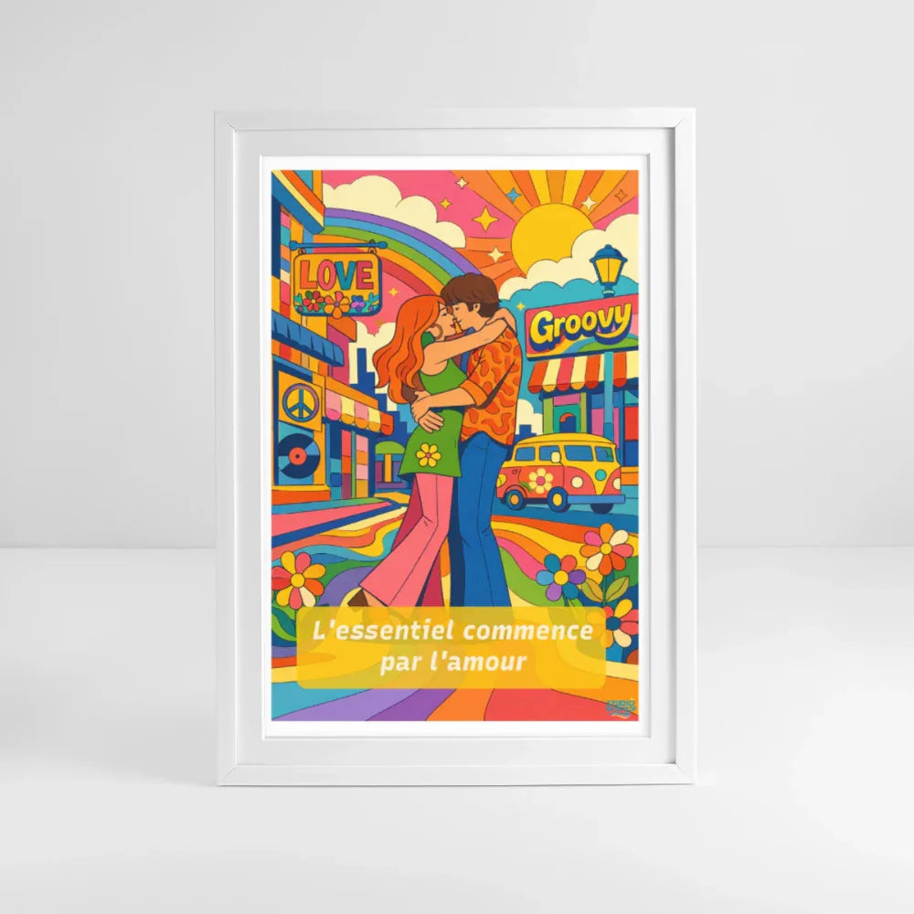 Affiche L'essentiel commence par l'amour Années 70 – 49 x 69 cm avec cadre - Art Rétro Pop - StudioRetroPop