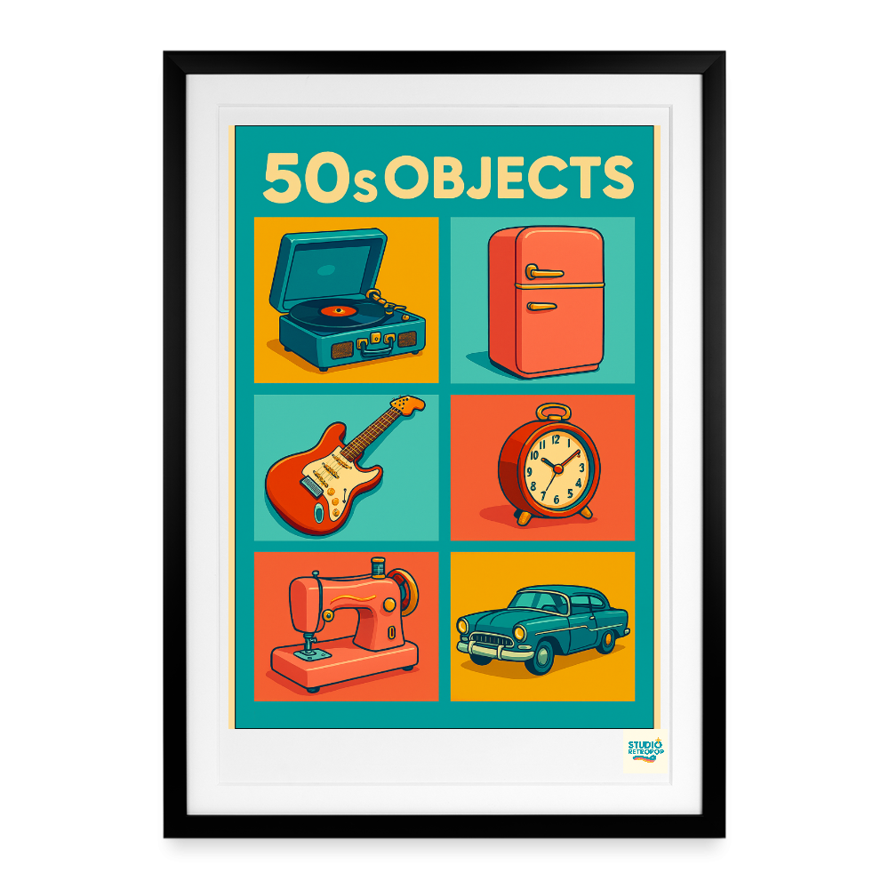 Studioretropop Affiche 50s Objects - Format 49 x 69 cm avec cadre