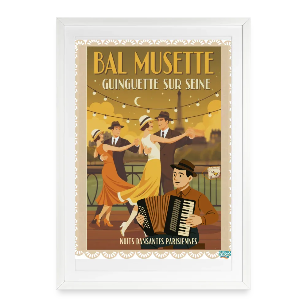 Affiche   Années 80 -  Nuits dansantes Parisiennes 49 x 69 cm avec cadre-Art Rétro Pop - blanc