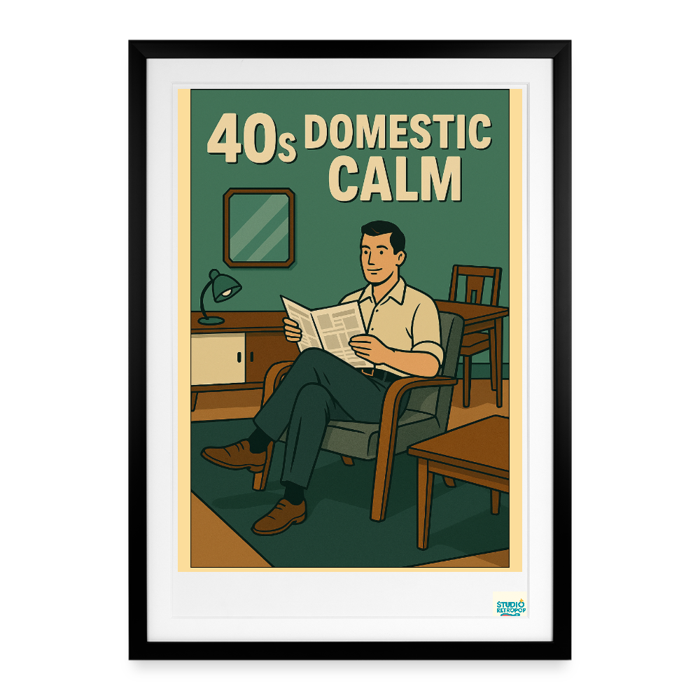 Studioretropop Affiche 40s Domestic Calm (40s) -Format 49 × 69 cm avec cadre - noir