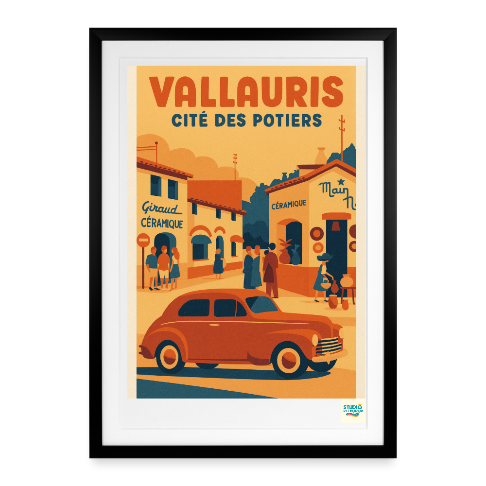 Studioretropop Affiche (70s) Vallauris - Cité des Potiers - Format 49 x 69 cm avec cadre