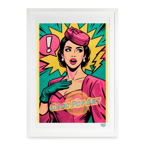 Affiche Choc Pop Art Années 60 - 49 × 69 cm avec cadre - Art Rétro Pop - blanc