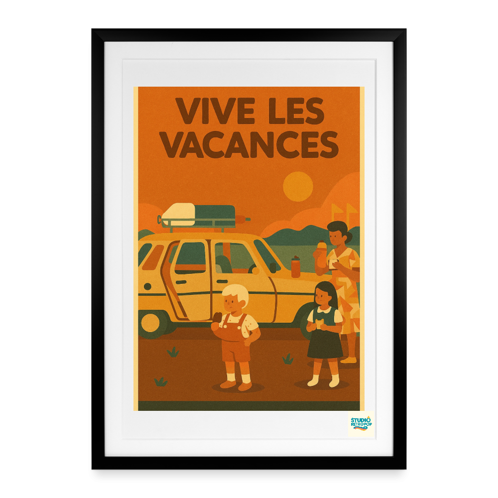 Studioretropop Affiche (80s) Vive les vacances - Format 49 x 69 cm avec cadre