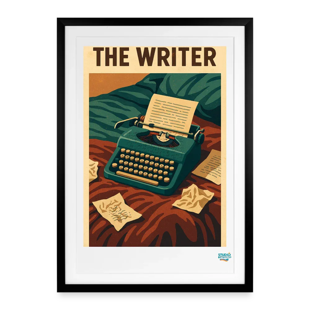 Affiche L'écrivain Années 80 - Format 49 x 69 cm avec cadre - Art Rétro Pop - StudioRetroPop