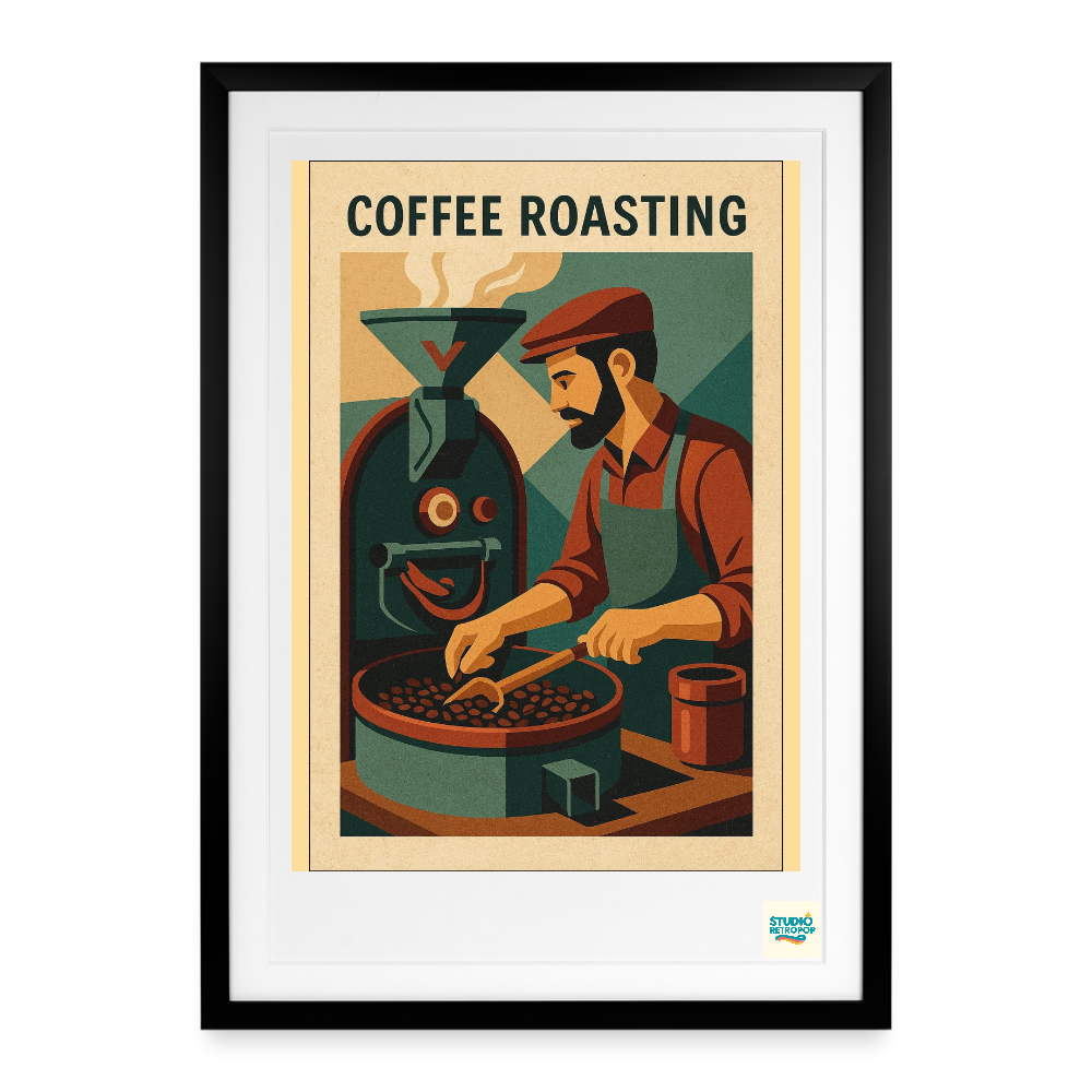 Affiche (2000 et +) Coffee Roasting - Format 50 X 70CM encadrée Noir