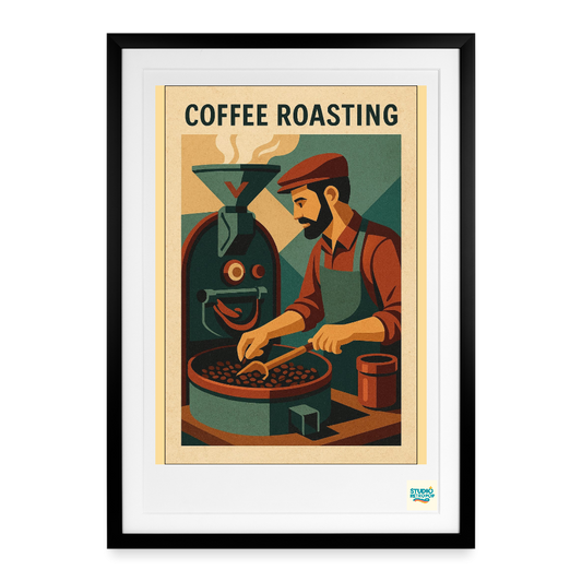 Affiche (2000 et +) Coffee Roasting - Format 50 X 70CM encadrée Noir