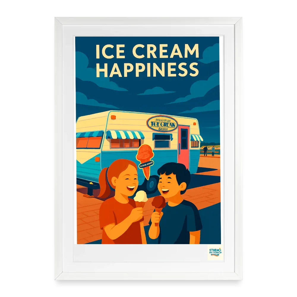 Studioretropop Affiche 60s Ice cream hapiness - Format 49 x 69 cm avec cadre
