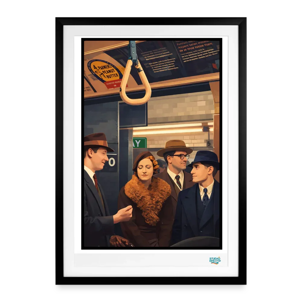 Affiche Subway années 50 49x69cm cadre noir - poster rétro pop métro New York vintage