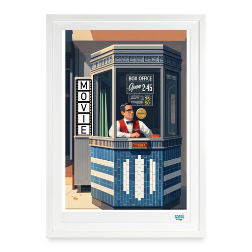 Affiche Cinéma Vintage Années 60 -  49 × 69 cm avec cadre - Art Rétro Pop - blanc