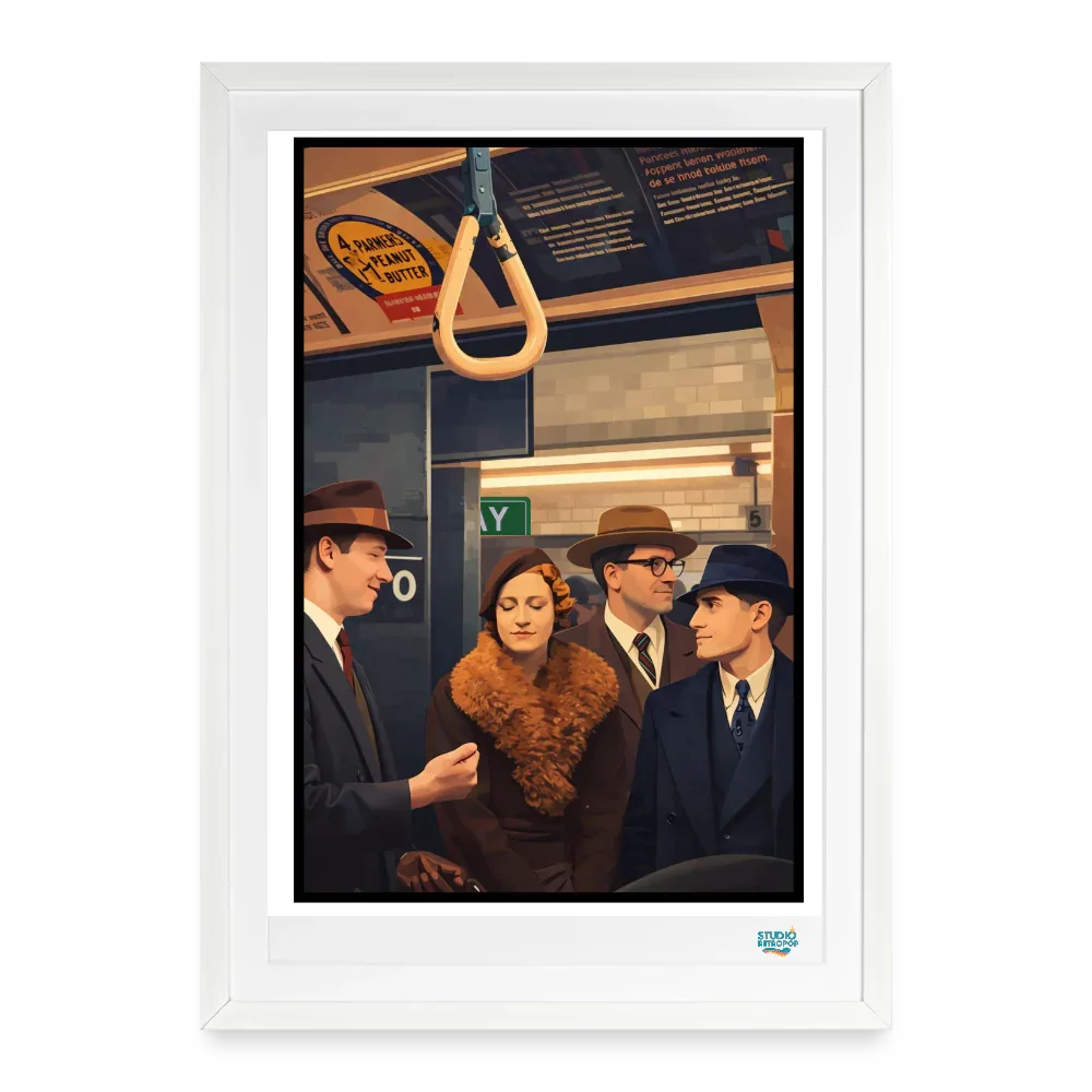 Affiche Subway Années 50 -  49 x 69 cm avec cadre - Art Rétro Pop - blanc