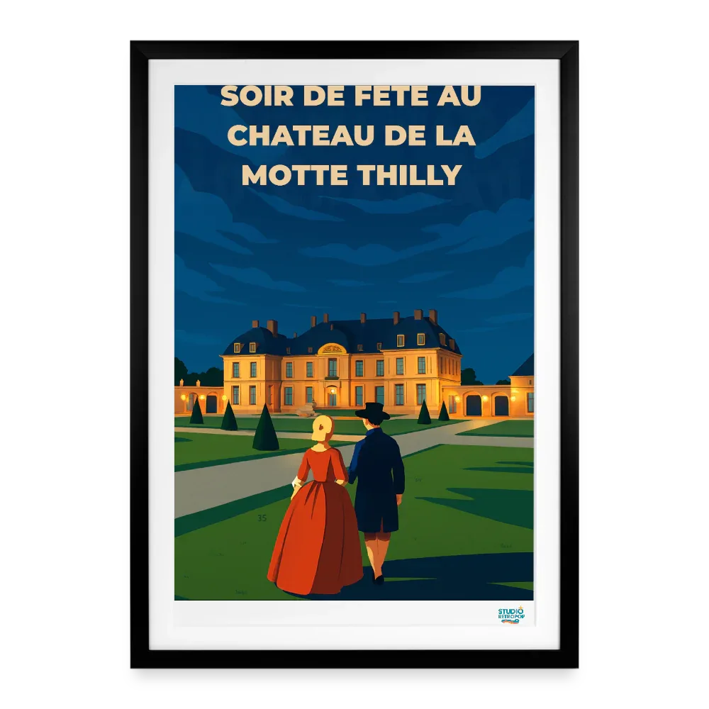 Affiche Soir de fête au château de la Motte Thilly Avant 1920 - Format 49 x 69 cm avec cadre noir