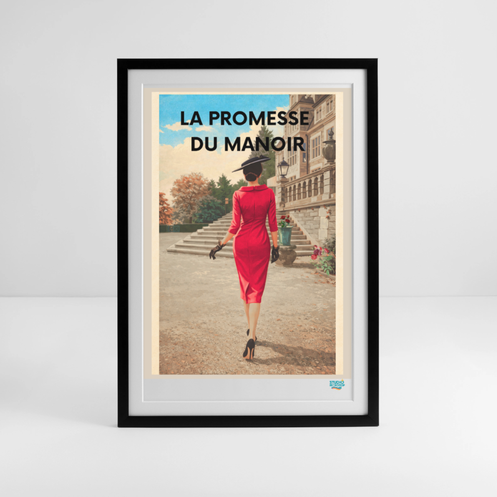 Affiche La promesse du Manoir Années 50 – 49×69cm avec cadre - Art Rétro-pop - noir