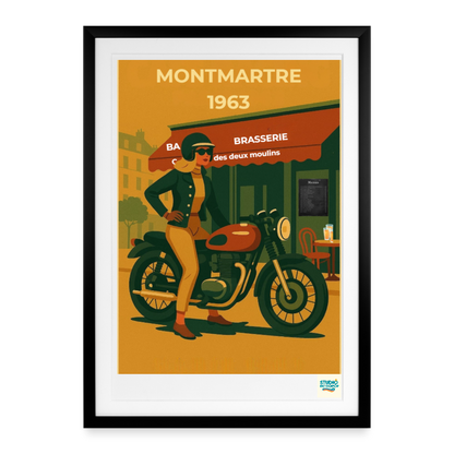 Studioretropop Affiche 60s Paris Montmartre - Format 49 x 69 cm avec cadre - noir