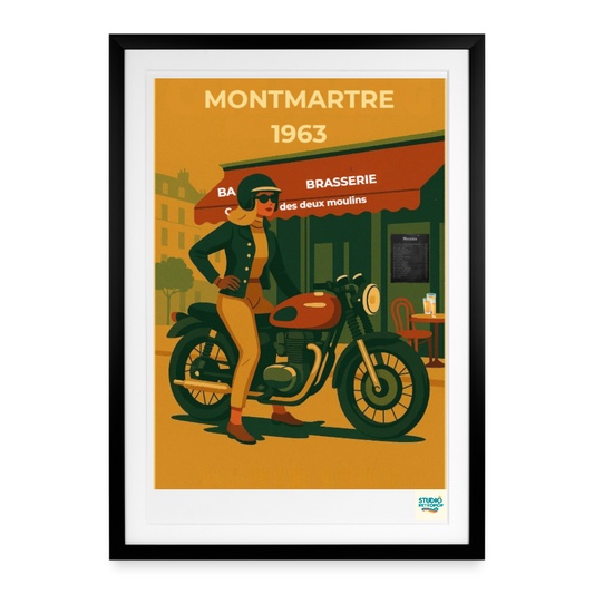 Studioretropop Affiche 60s Paris Montmartre - Format 49 x 69 cm avec cadre - noir