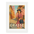 Affiche Élégance à Grasse (50s) - Format 27 × 37 cm avec cadre - blanc