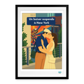 Affiche Un baiser suspendu à New York Années 60 - 49 × 69 cm avec cadre - Art Rétro Pop - noir