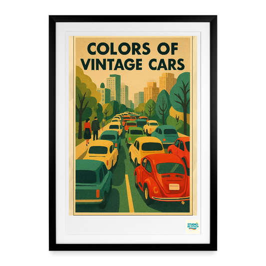 Studioretropop Affiche (70s) Voitures Vintage - Format 49 x 69 cm avec cadre
