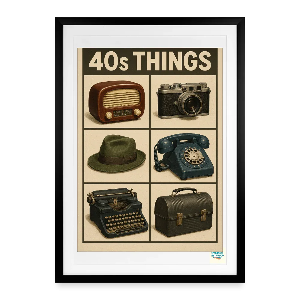 Studioretropop Affiche (40s) Les objets des années 40 - Format 49 x 69 cm avec cadre