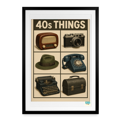 Studioretropop Affiche (40s) Les objets des années 40 - Format 49 x 69 cm avec cadre
