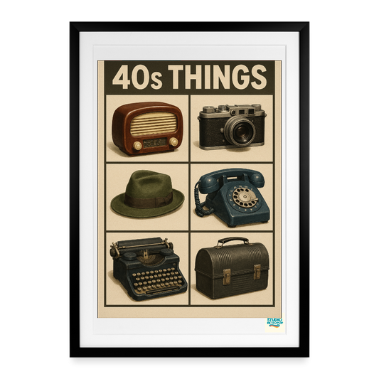 Studioretropop Affiche (40s) Les objets des années 40 - Format 49 x 69 cm avec cadre