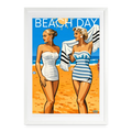 Affiche rétro “Beach Day” – Mode balnéaire Années 50 - Format 49 × 69 cm avec cadre - blanc