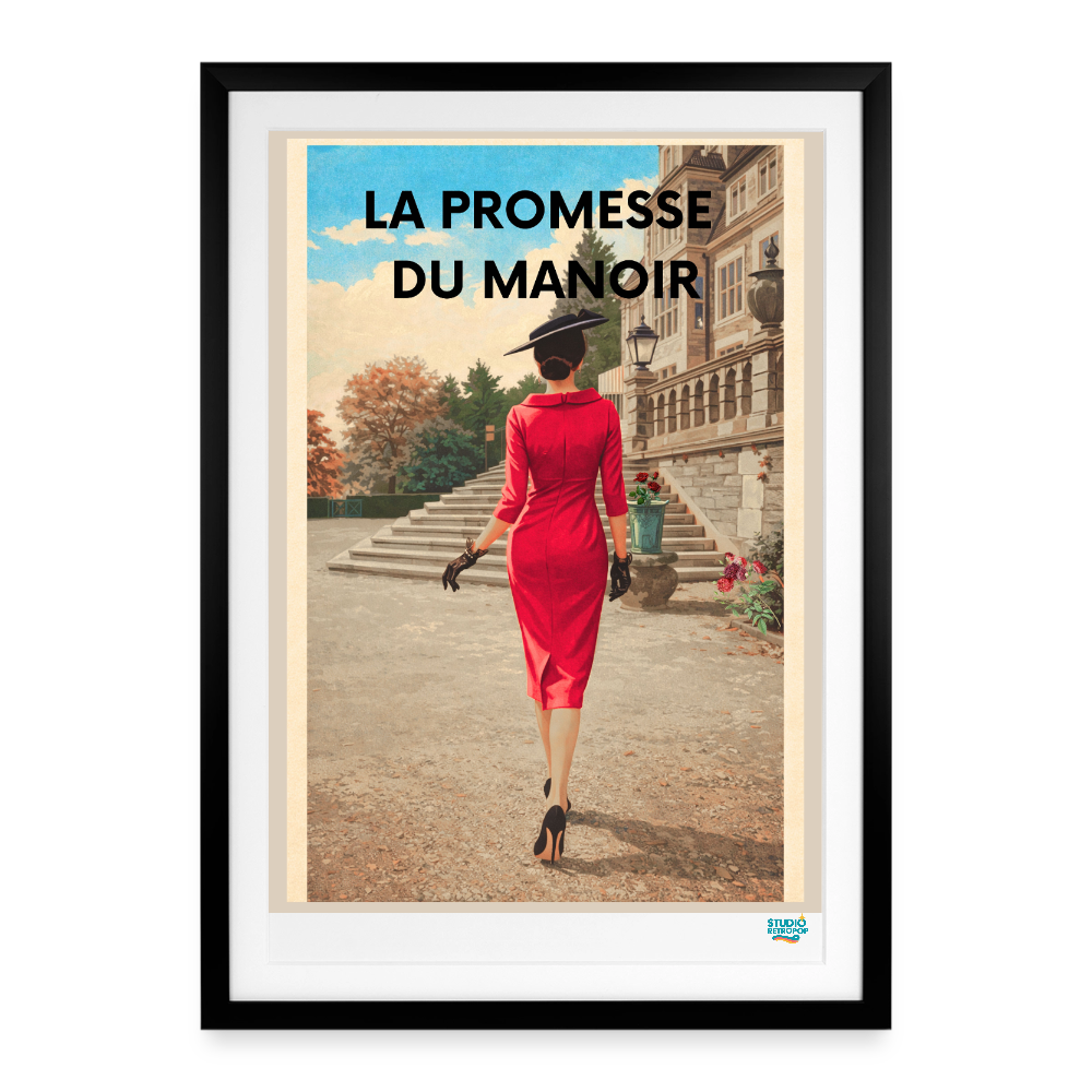 Affiche La promesse du Manoir Années 50 – 49×69cm avec cadre - Art Rétro-pop - noir