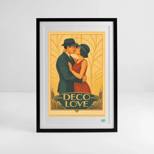 Affiche Deco Love Années 30 – 49 × 69 cm avec cadre - Art Rétro Pop - noir