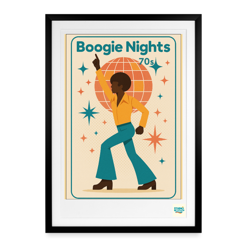 Studioretropop Affiche 70s Boogie Nights 70s - Format 49 x 69 cm avec cadre