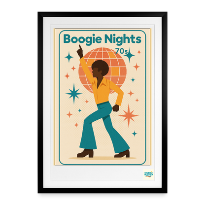 Studioretropop Affiche 70s Boogie Nights 70s - Format 49 x 69 cm avec cadre