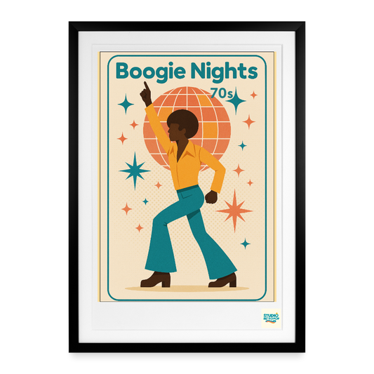 Studioretropop Affiche 70s Boogie Nights 70s - Format 49 x 69 cm avec cadre