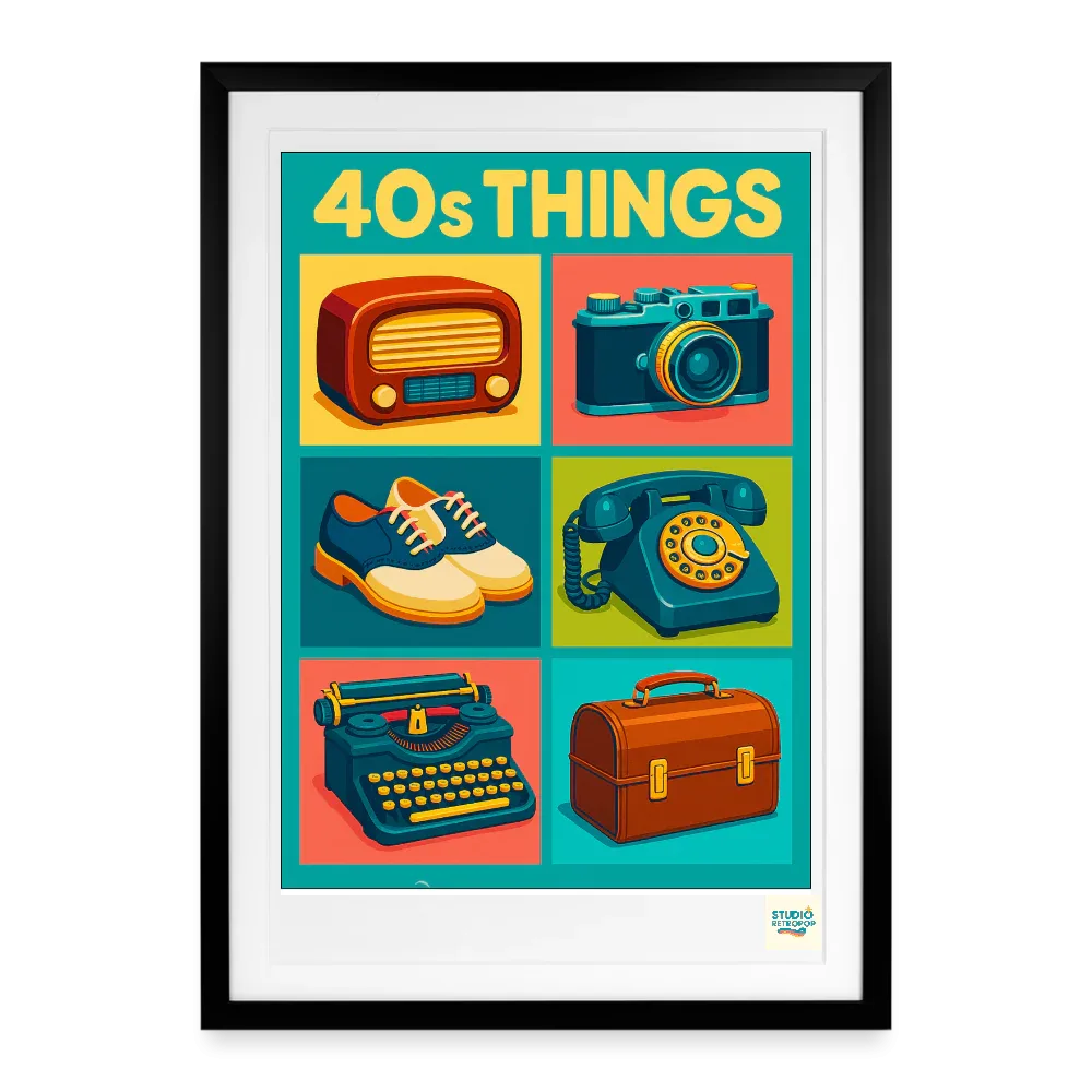 Studioretropop Affiche (40s) Objets des années 40 - Format 49 x 69 cm avec cadre