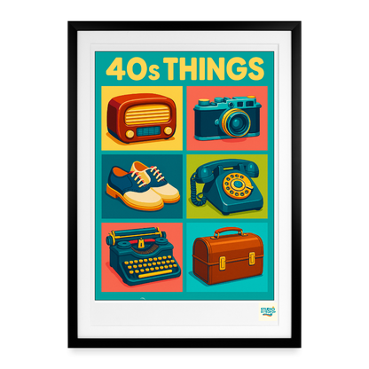 Studioretropop Affiche (40s) Objets des années 40 - Format 49 x 69 cm avec cadre