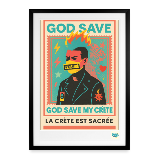 Affiche 80s God Save My Crête - Format 50 X 70CM encadrée Noir