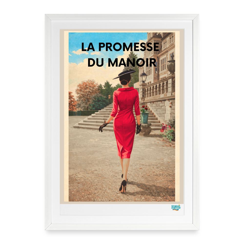 Affiche La promesse du Manoir Années 50 – 49×69cm avec cadre - Art Rétro-pop - blanc