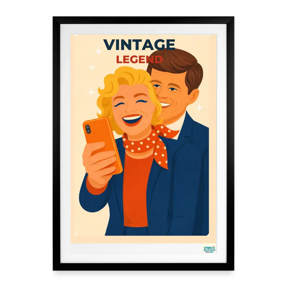 Affiche vintage Vintage Legend Années 2000 - Format 49×69cm encadrée noir