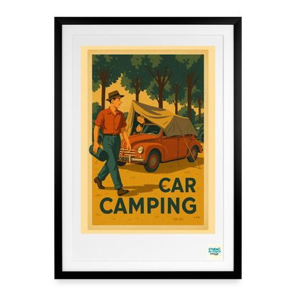 Studioretropop Affiche 50s Car Camping - Format 49 x 69 cm avec cadre - noir