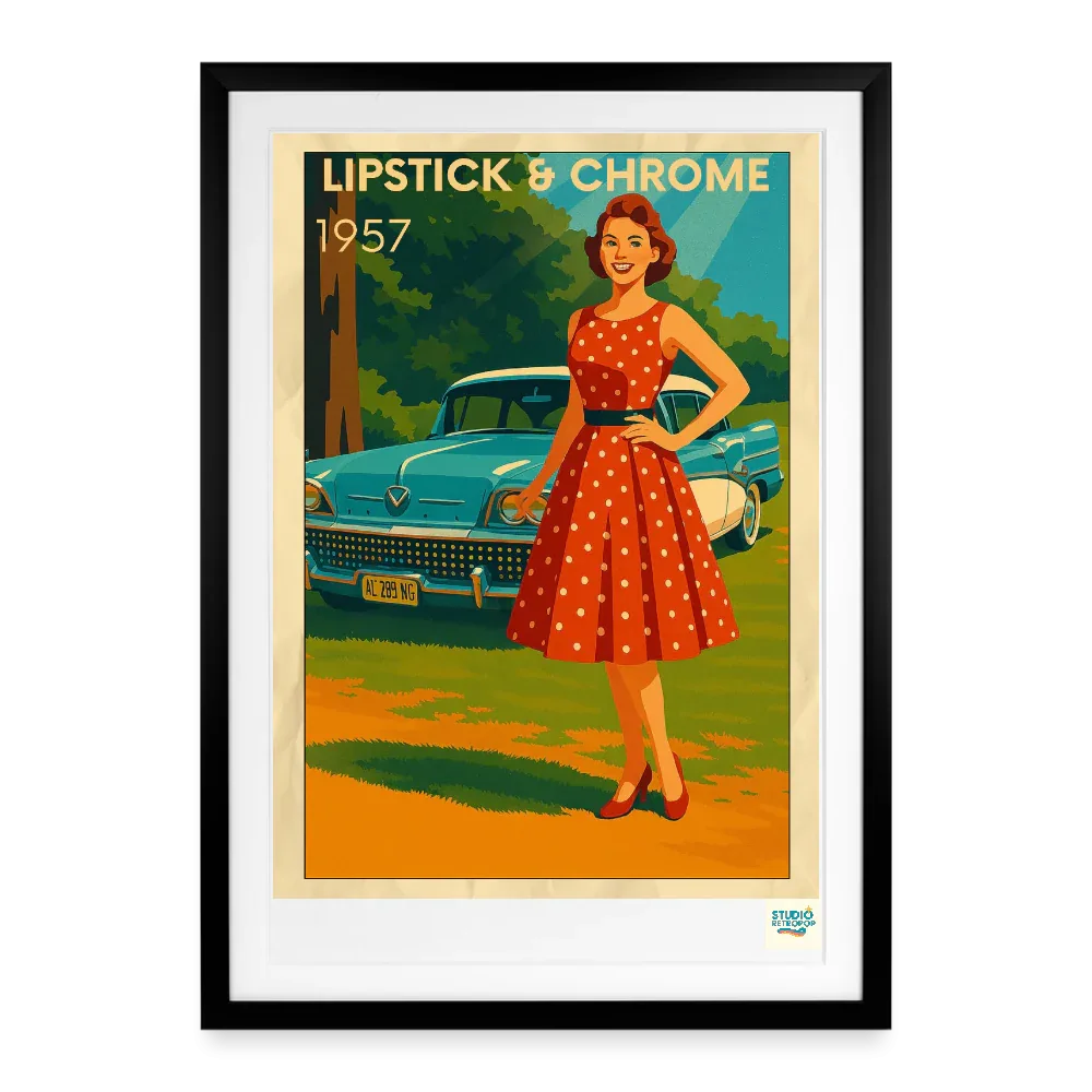 Affiche 50s Lipstick & Chrome - Format 49 x 69 cm avec cadre