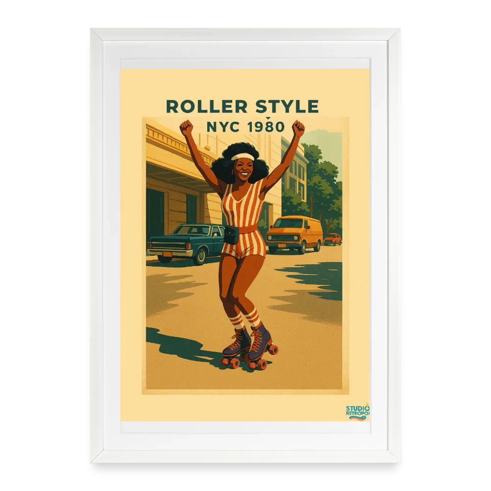 Affiche Roller Style Années 80 - 49 x 69 cm avec cadre - Art Rétro Pop - StudioRetroPop