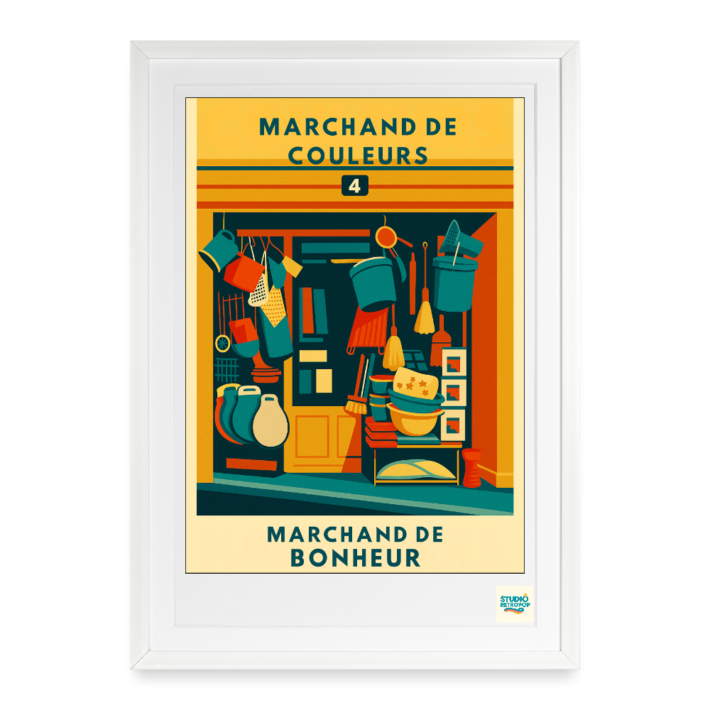 Studioretropop Affiche (70s) Marchand de Couleurs - Format 49 x 69 cm avec cadre noir ou blanc
